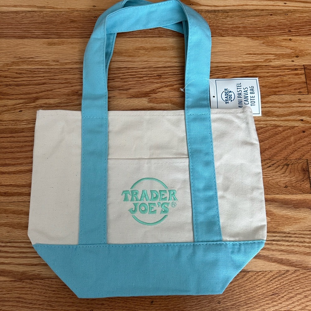Trader Joe’s Mini Canvas Tote Bag in Cream and Light Blue